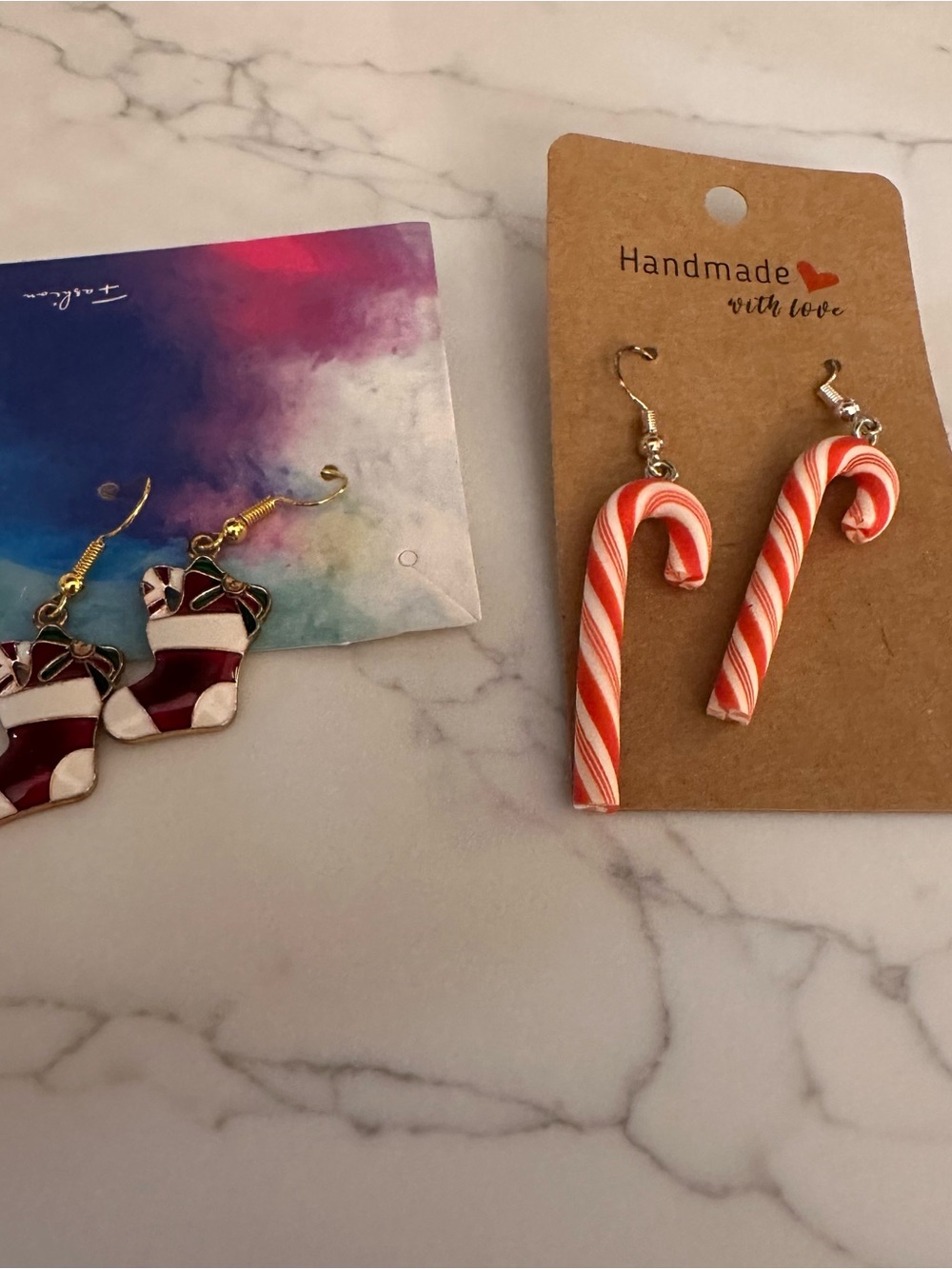 Candy Cane and Santa boots Dangle Earrings - Red & White Holiday Style